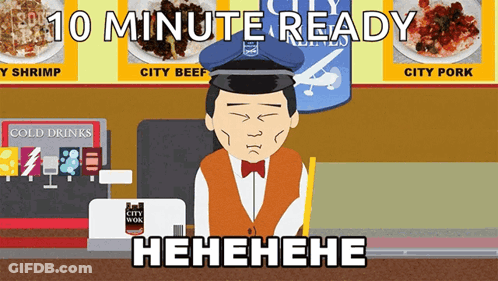 Man Sitting At Counter With 10 Minute Ready Sign GIF