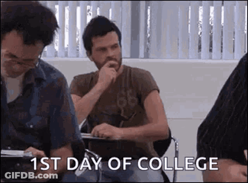 Man Sitting At Desk 1St Day Of College GIF