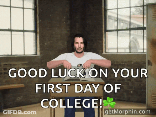 Man Sitting At Desk Good Luck First Day College GIF