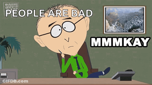 Man Sitting At Desk With People Are Bad GIF