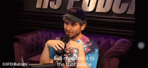 Man Sitting At Microphone Saying I've Reported It To The Thot Police GIF