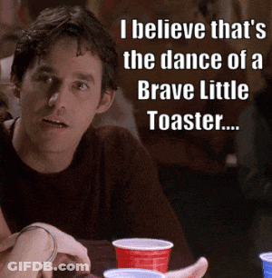 Man Sitting At Table Saying I Believe That's The Dance Of A Brave Little GIF