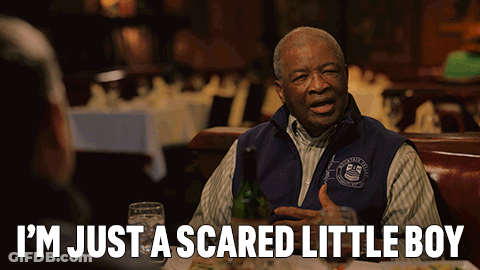 Man Sitting At Table Saying I'm Just A Scared Little Boy GIF