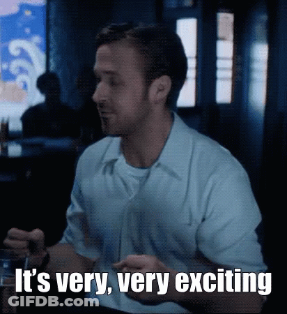 Man Sitting At Table With Drink Saying It's Very Very Exciting GIF