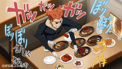 Man Sitting At Table With Food And Sign GIF