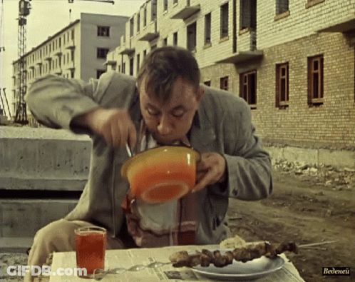Man Sitting At Table With Food And Tea Bedenei GIF