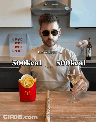 Man Sitting At Table With McDonald's Box And Glass Of Wine GIF