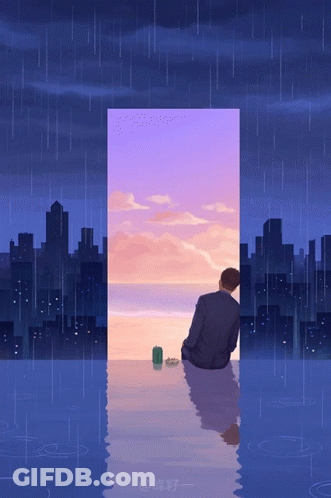 Man Sitting By Water With City Background GIF