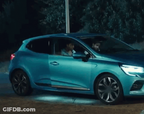 Man Sitting In Blue Car With Open Door GIF