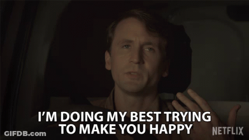 Man Sitting In Car Says I'm Doing My Best Trying To Make You Happy GIF