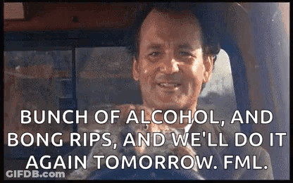 Man Sitting In Car With Alcohol And Bong Rips GIF