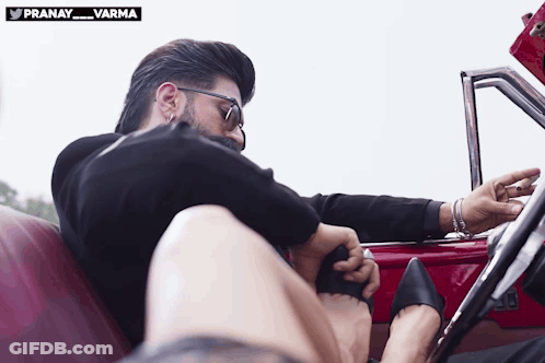 Man Sitting In Car With Woman's Legs Pranay Varma GIF