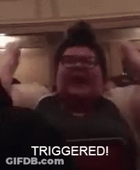 Man Sitting In Chair Hands Up Triggered GIF