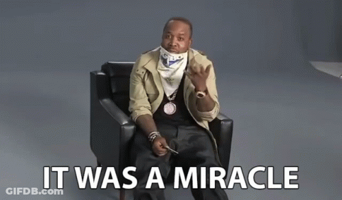 Man Sitting In Chair Saying It Was A Miracle GIF