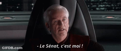 Man Sitting In Chair With Le Senat C'est Moi GIF
