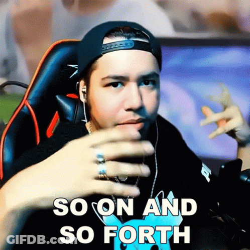 Man Sitting In Chair With Words So On And So Forth GIF