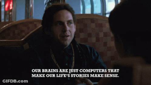 Man Sitting In Diner With Quote About Brains GIF
