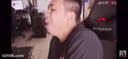 Man Sitting In DXRacer Gaming Chair With Mouth Open GIF