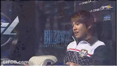 Man Sitting In Front Of Blizzard Logo GIF