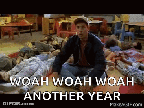 Man Sitting In Front Of Children Saying Woah Woah Woah Another Year GIF