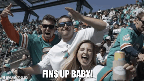 Man Sitting In Front Of Dolphin Wall Saying Fins Up GIF