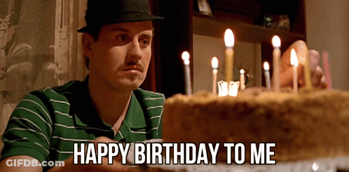 Man Sitting In Front Of Happy Birthday To Me Cake GIF
