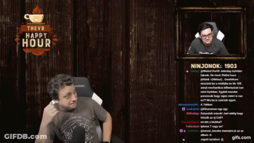 Man Sitting In Front Of Happy Hour Screen GIF