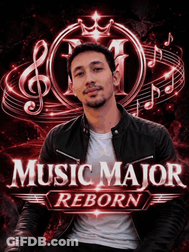 Man Sitting In Front Of Music Major Reborn Logo GIF