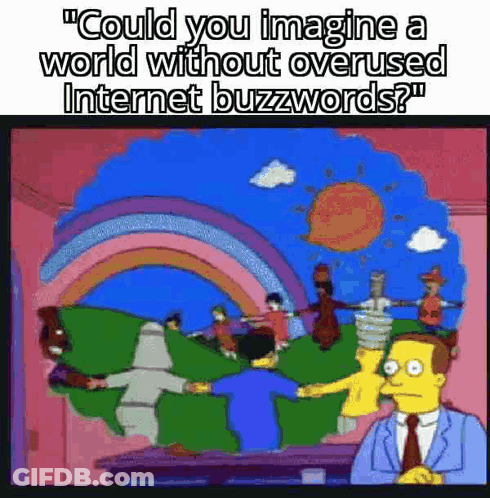 Man Sitting In Front Of Rainbow Painting With People GIF