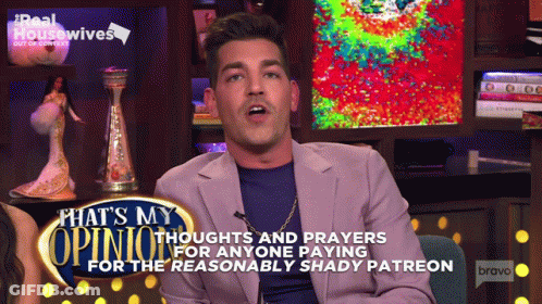 Man Sitting In Front Of Reasonably Shady Patreon Sign GIF