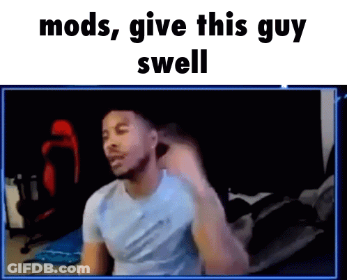 Man Sitting In Front Of Screen Saying Mods Give This Guy Swell GIF