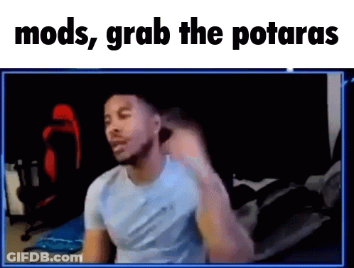 Man Sitting In Front Of Screen Saying Mods Grab The Potaras GIF