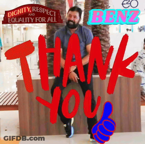 Man Sitting In Front Of Thank You Sign GIF