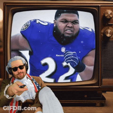 Man Sitting In Front Of TV With Ravens Player GIF