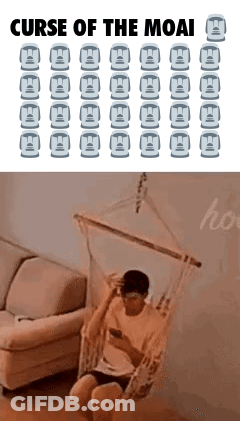 Man Sitting In Hammock Saying Curse Of The Moai GIF