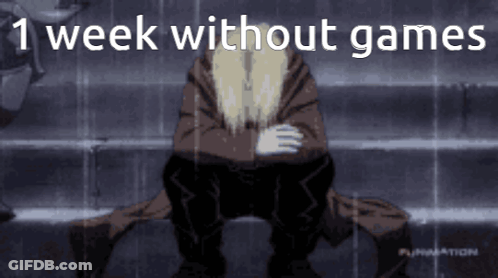 Man Sitting In Rain With Quote 1 Week Without Games GIF
