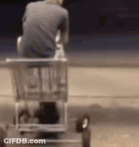 Man Sitting In Shopping Cart On Beach GIF