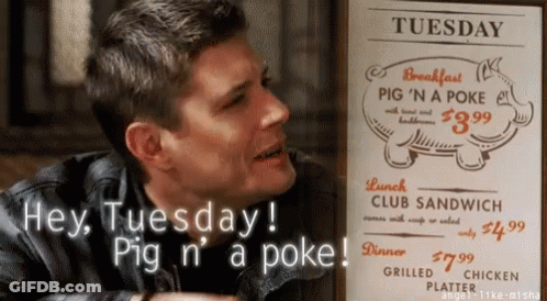 Man Sitting Next To Tuesday Pig N A Poke Menu GIF