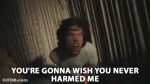 Man Sitting On Bed Hands On Chest You're Gonna Wish You Never Harmed Me GIF