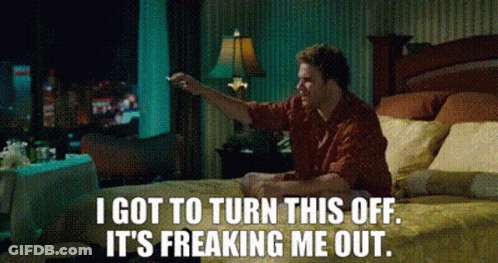 Man Sitting On Bed Saying I Got To Turn This Off It's Freaking Me Out GIF
