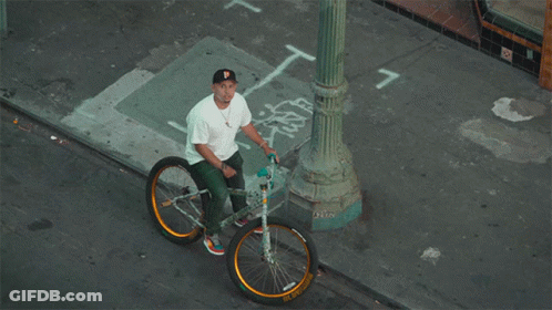 Man Sitting On Bicycle With Number 7 GIF