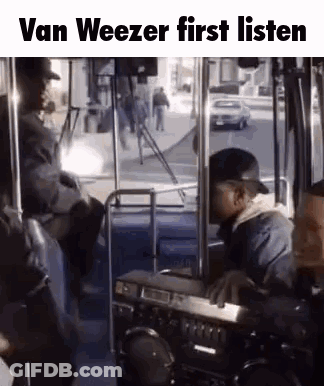 Man Sitting On Bus With Boombox GIF