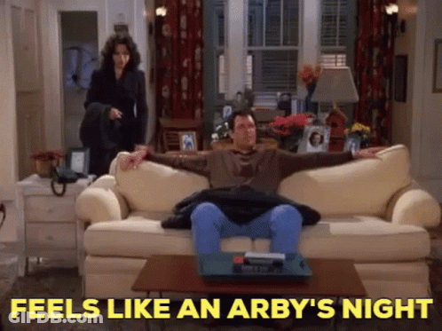 Man Sitting On Couch Feels Like An Arby's Night GIF