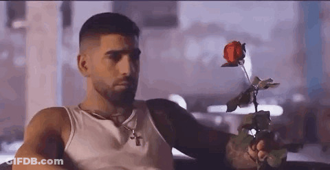 Man Sitting On Couch Holding Red Rose GIF
