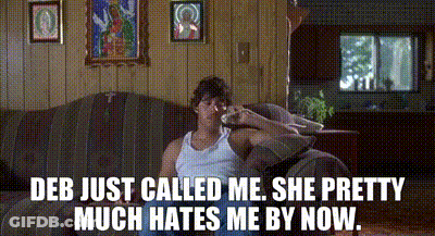 Man Sitting On Couch Talking On Cell Phone Says Deb Just Called Me GIF