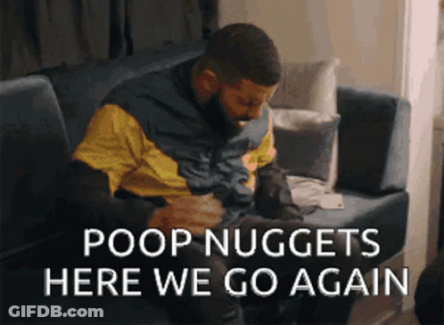 Man Sitting On Couch With Dog Poop Nuggets Here We Go Again GIF