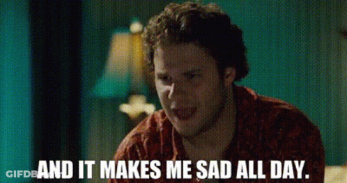 Man Sitting On Couch With Words And It Makes Me Sad All Day GIF