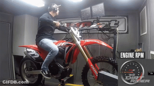 Man Sitting On Dirt Bike With Engine RPM GIF