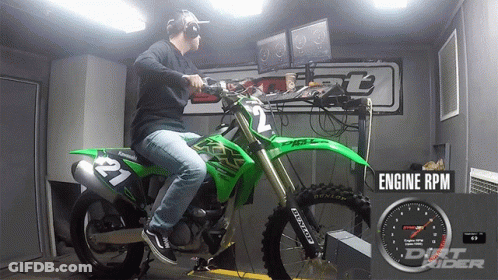 Man Sitting On Green Dirt Bike Number 2 GIF