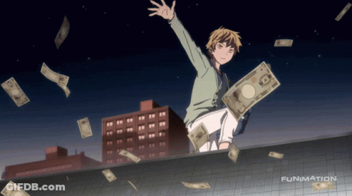 Man Sitting On Ledge With Money Falling Funimation GIF